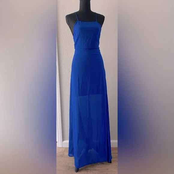 Miss California | Dresses | New Miss California Forever 2 Cobalt Electric  Blue Chiffon Lace Up Maxi Dress S